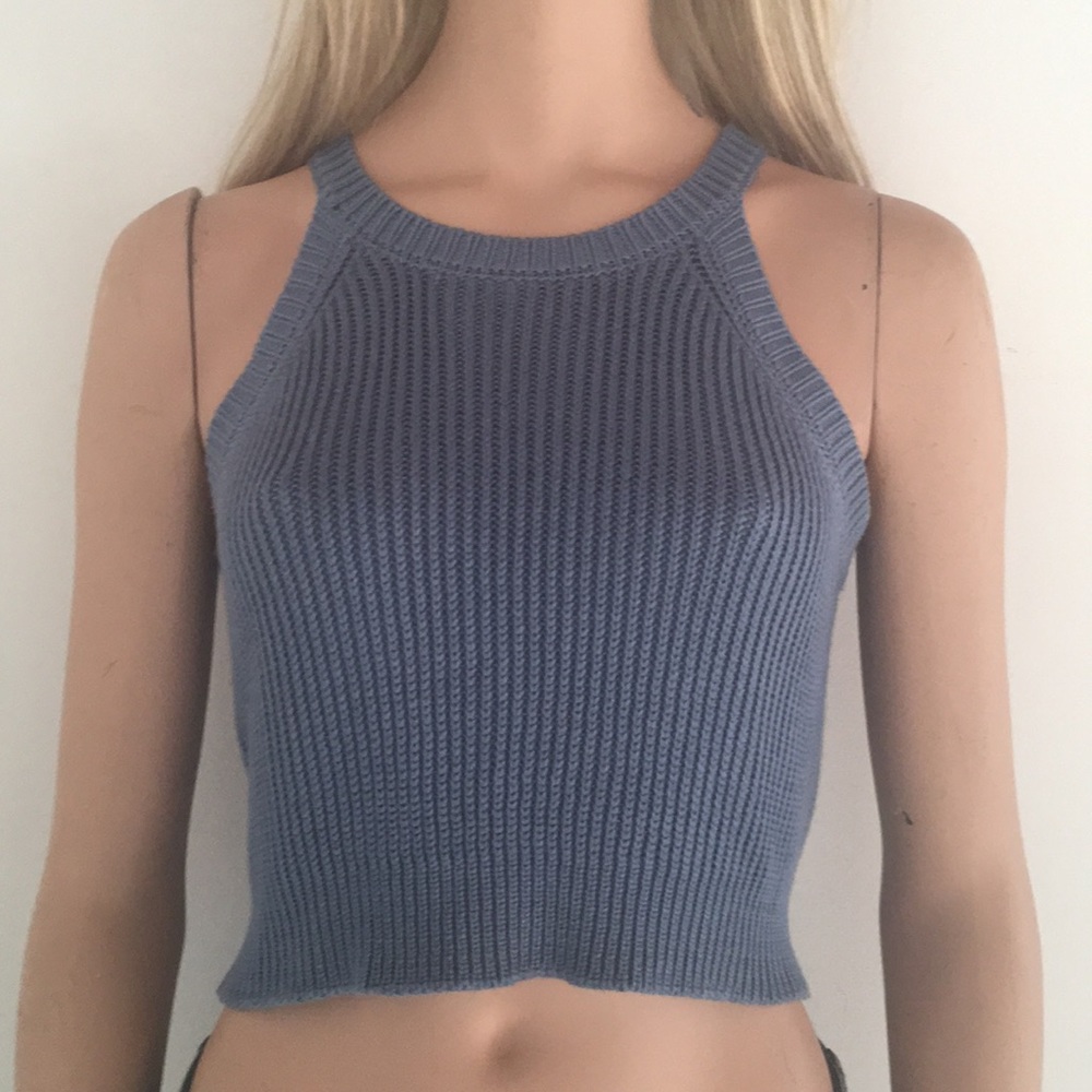 Cute Say What Blu Knit Cropped Sleeveless Sweater